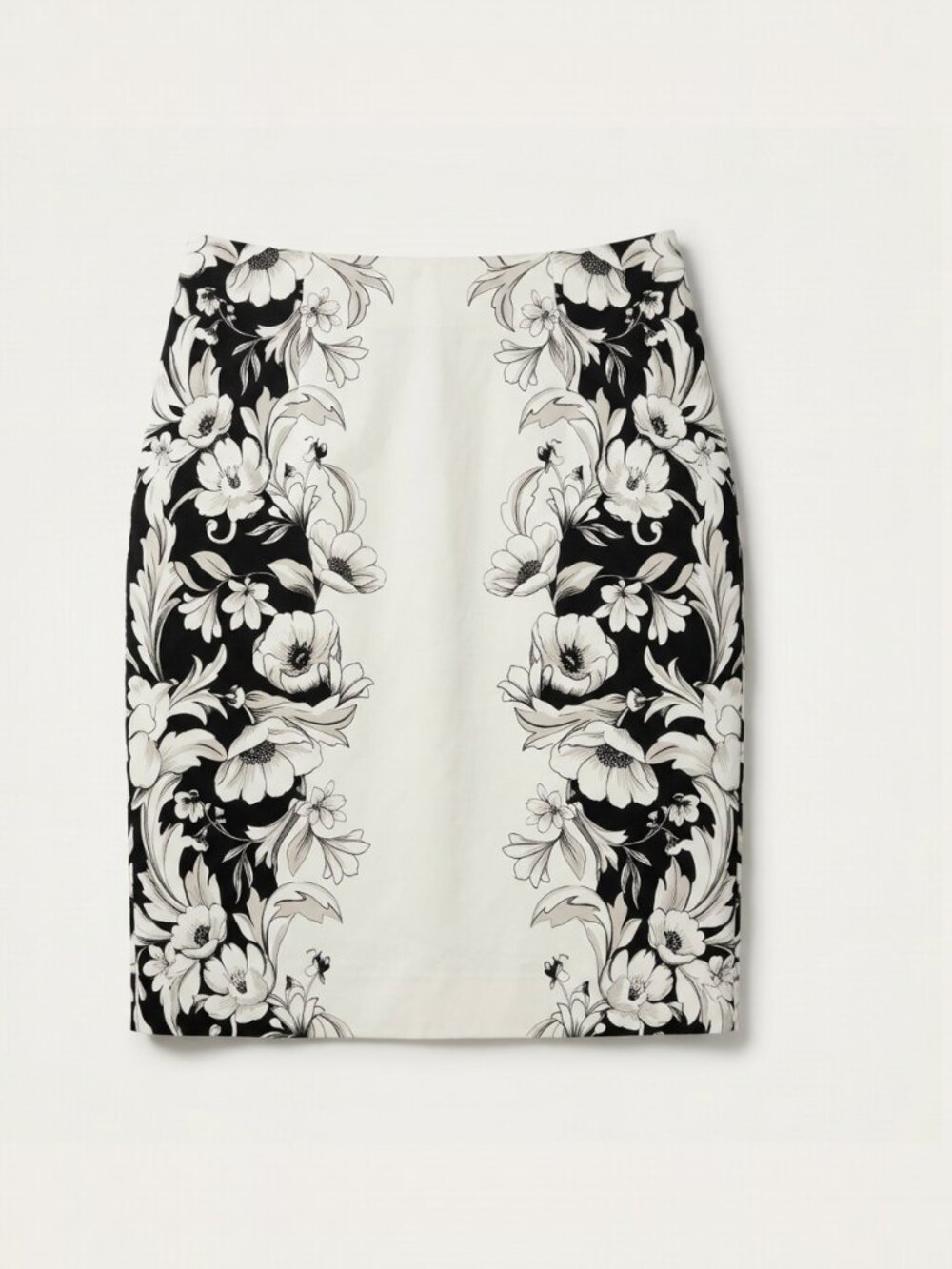 White House Black Market Y2K Floral Pencil Skirt White Black Tan Size 8
